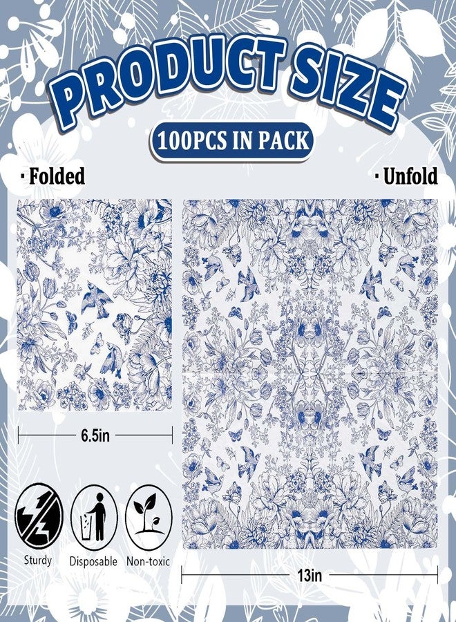 JarThenaAMCS 100Pcs Blue White Floral Paper Napkins Chinoiserie Flower Bird Disposable Napkins Decorative Luncheon Dinner Napkins for Wedding Birthday Holiday Party Supplies Table Decor - Image 2